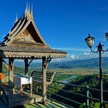 Enjoying the view to the Mae Kok river from the highest point of the Wat Tha Ton temple complex